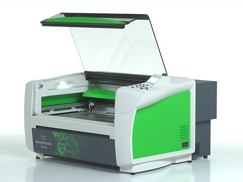 Gravotech LS100 laser engraving and cutting machine with open work area