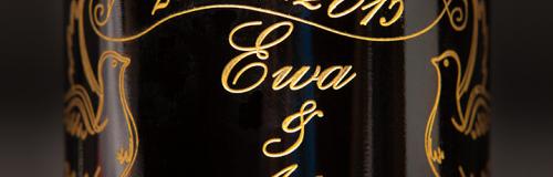 Bottle of wine engraved with rotary engraving machine