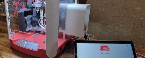 Gravotech machine engraving Stella Artois multiple chalice sizes