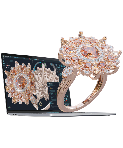 mockup of 3D jewelry design software and 3D ring