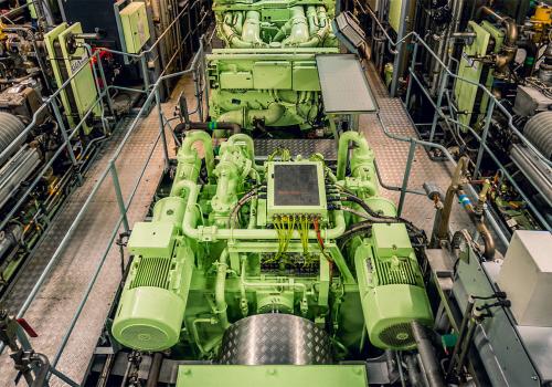 Cruise ship engine room with easy access for technicians