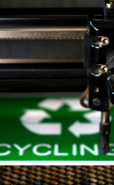 banner mac a laser signage recycling bin